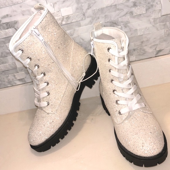 🆕 Portland Boot Co. Rare White Glitter Girls 5/Womens 7 Side-Zip Combat Boots - Picture 6 of 14